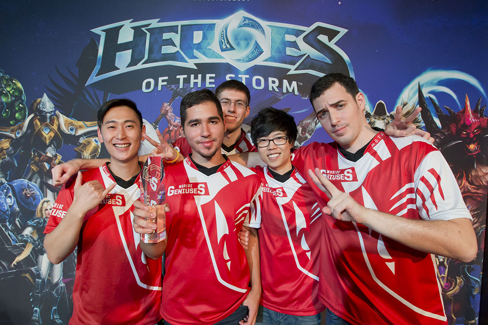 Murloc Geniuses after their win at the Heroes of the Storm NA Regional at PAX