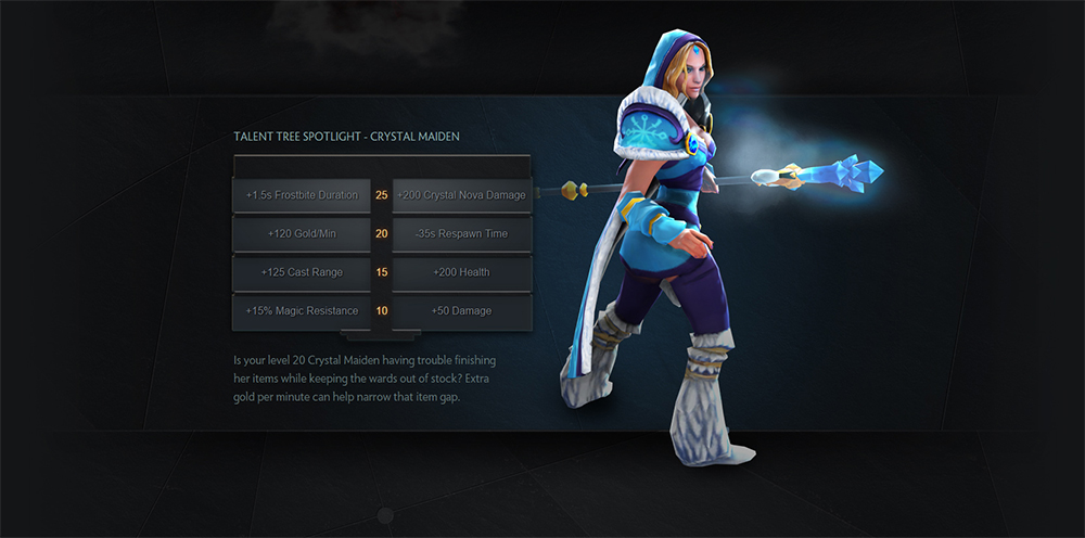 Crystal Maiden's talent tree in the newest Dota patch